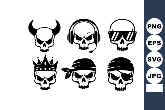 Download Six Skull Icons with Various Headgear in - Icons Collection