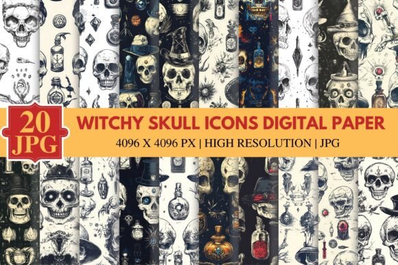 Download Witchy Skull Icons Digital Paper - Icons Collection