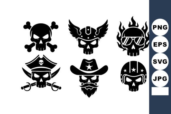 Download Set of Six Black Skull Icons with Pirate - Icons Collection