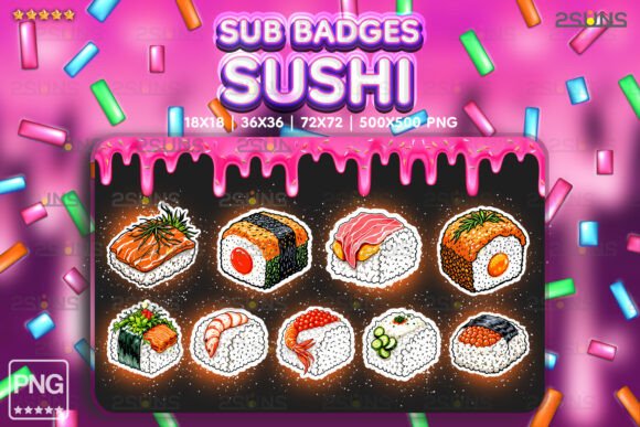 Download 8 Yummy Sub Badges, Sushi Twitch Badges - Twitch badges Collection
