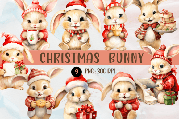 Download Watercolor Christmas Bunny PNG Cliparts - Premium Bundle