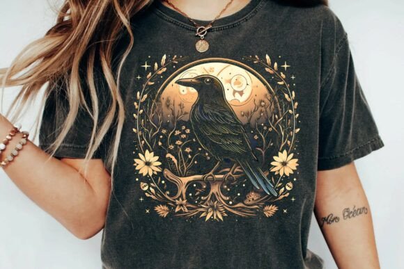 Download Gothic Raven Moon Celestial Botanical Dark Aesthetic Mystical Crow Art Png - Dark aesthetic Collection