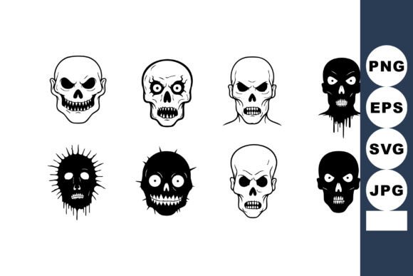 Download Set of Eight Monochrome Skull Icons with - Icons Collection